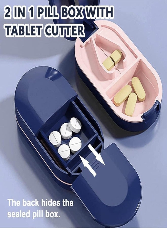 QEEIG 2-in-1 Portable Pill Box with Tablet Cutter, Navy Blue Medicine Organizer with Storage Compartments, Daily Use Travel Case | Pack of 1 | Random Color - Image 4